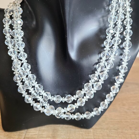 Vintage 1950s clear 3 strings crystals choker necklace. 50s classic midcentury. - Picture 2 of 7
